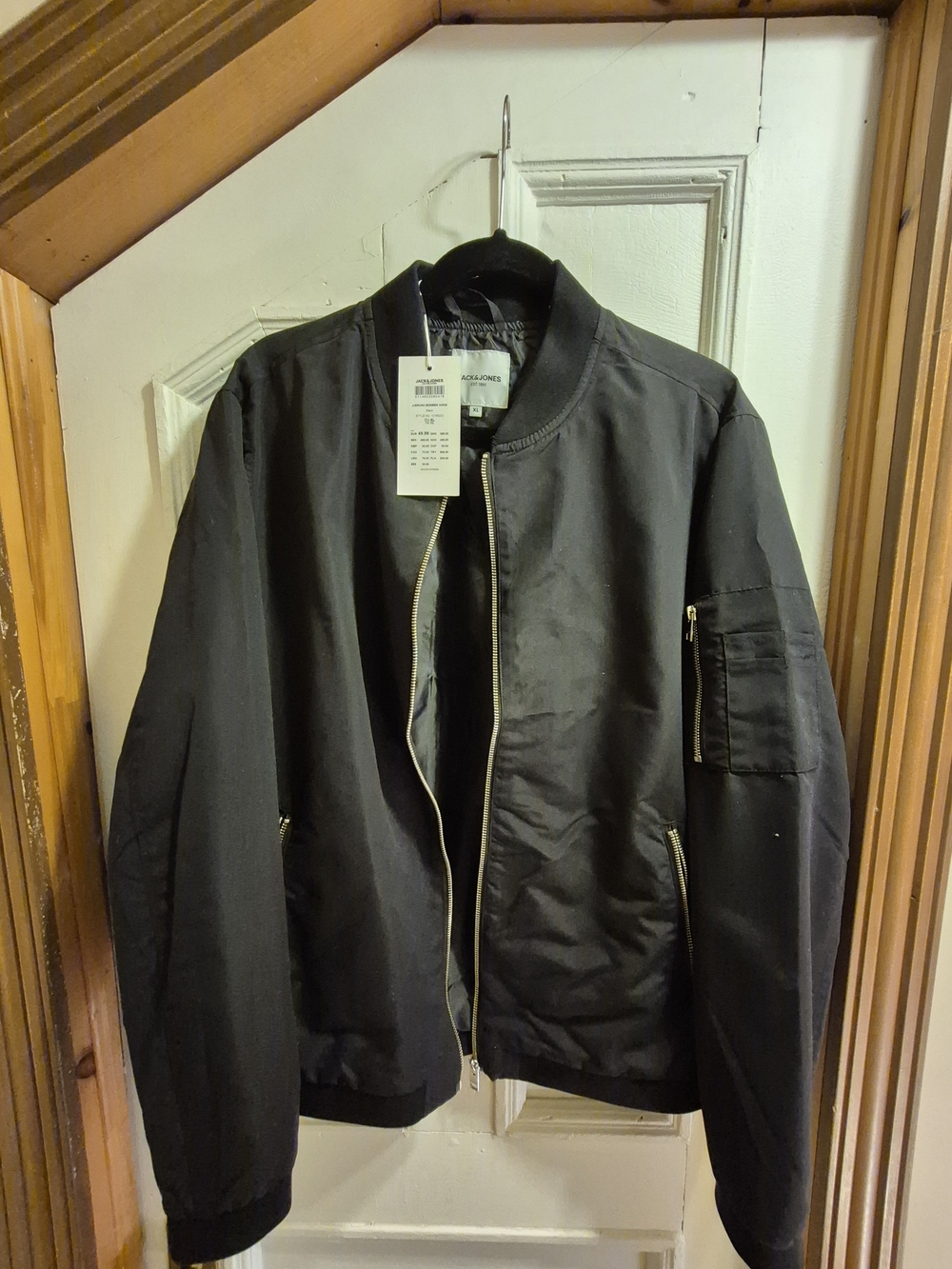 Jack & Jones Black Men's Bomber Jacket with Sleeve Pocket